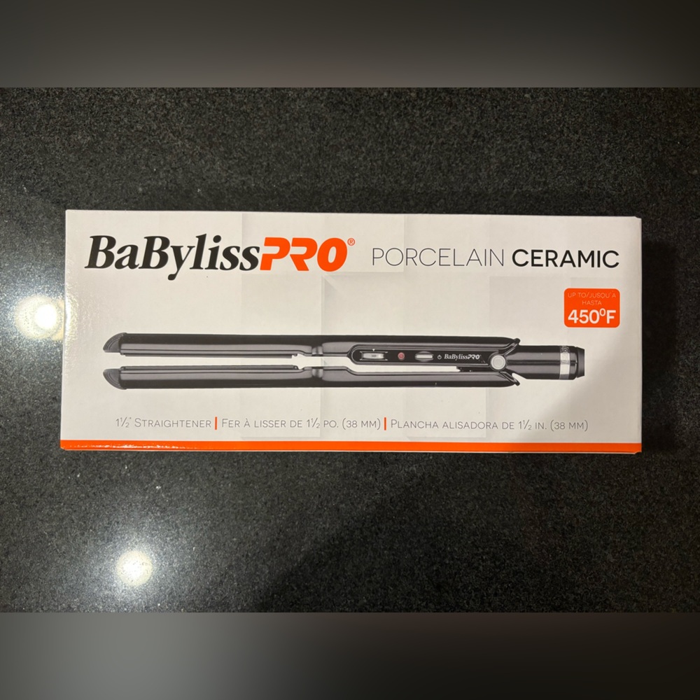 BaByliss PRO Porcelain Ceramic Hair Straightener - Black, White, Orange